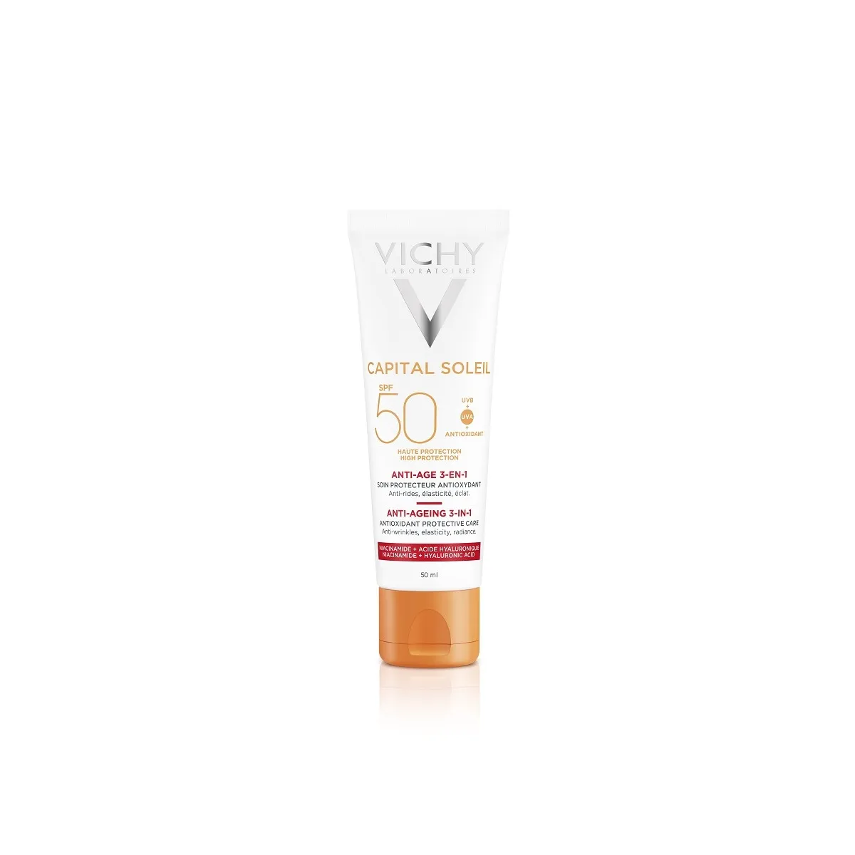 VICHY IDÉAL SOLEIL ANTI-AGE, SPF 50+ saules aizsargkrēms sejai, 50 ml - Produkta attēls