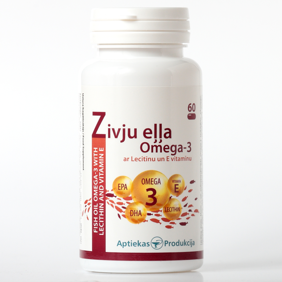 AP Zivju eļļa Omega-3 ar Lecitīnu un E vitamīnu kapsulas, 60gab - Produkta attēls