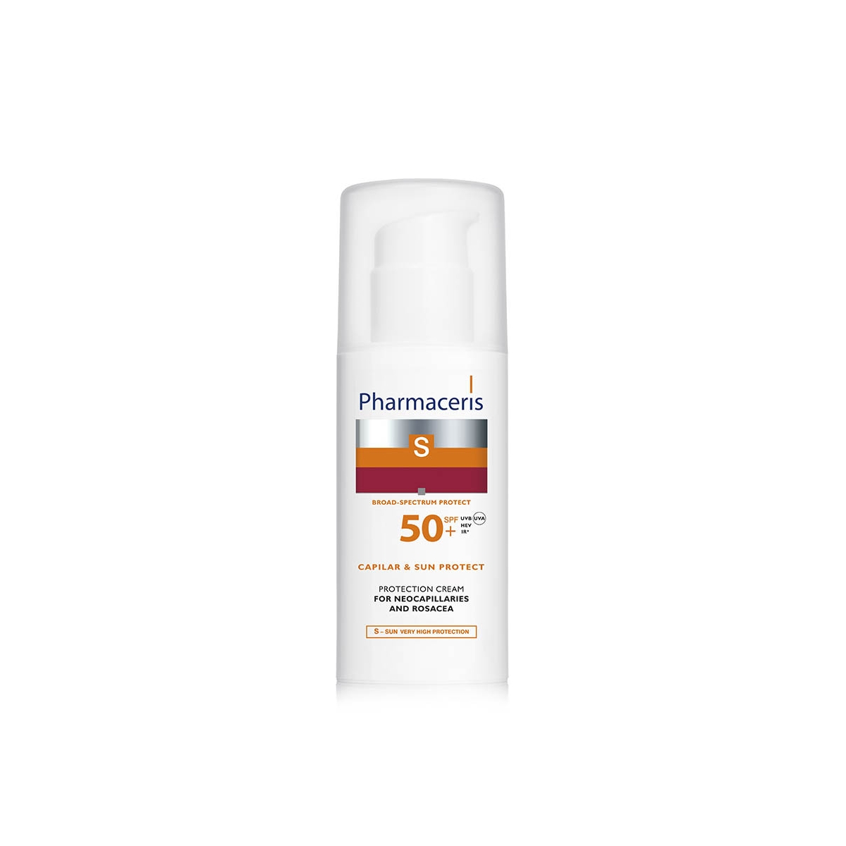 PHARMACERIS S. Sun Capilar Protect aizsargājošs sejas krēms ādai ar paplašinātiem kapilāriem un rozāciju SPF50+, 50 ml - Produkta attēls 1