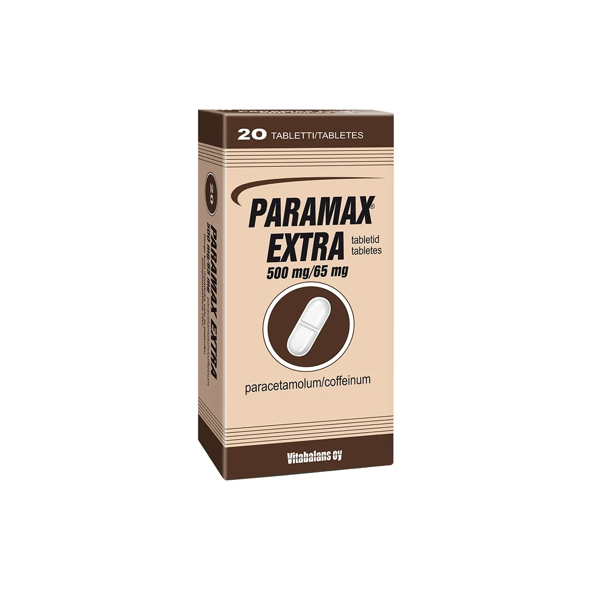 PARAMAX Extra 500 mg/ 65 mg tabletes, 20 gab. - Produkta attēls