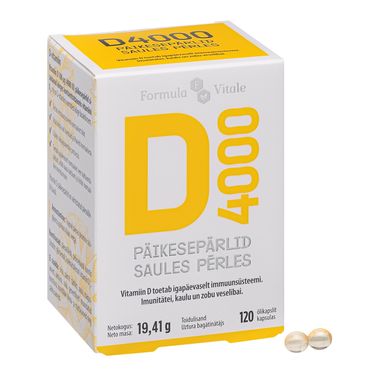 FORMULA VITALE D Vitamīns (4000 IU) kapsulas, 120 gab. - Produkta attēls