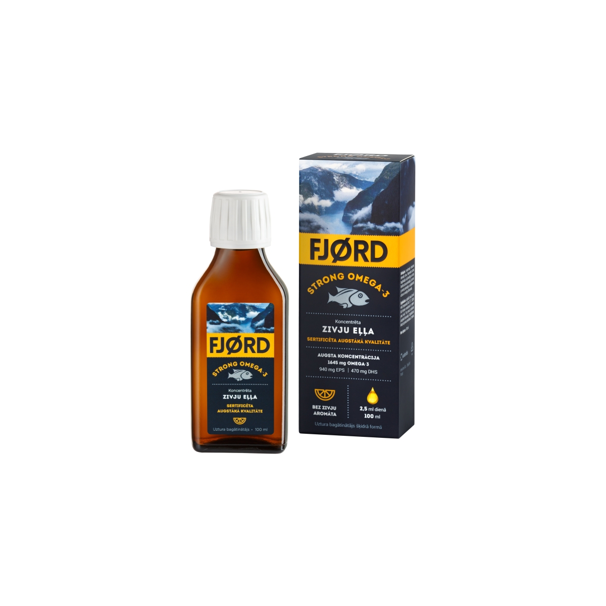 FJORD Strong Omega-3 zivju eļļa, 100 ml - Produkta attēls