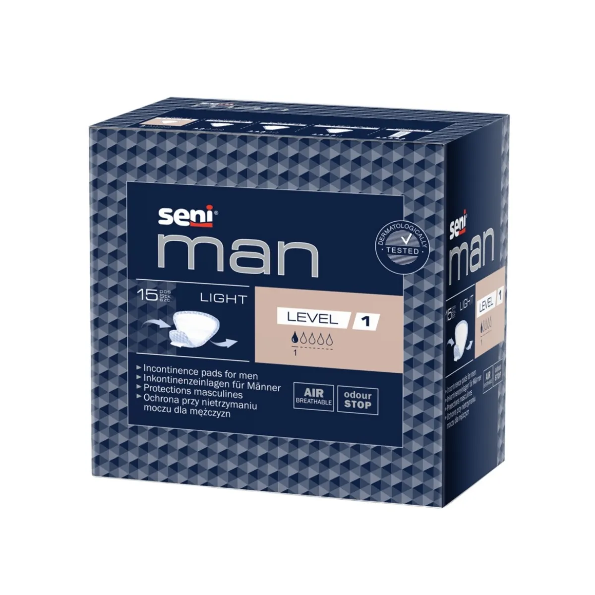 SENI MAN LIGHT (Level 1) uroloģiskie ieliktņi vīriešiem, 15 gab. - Produkta attēls