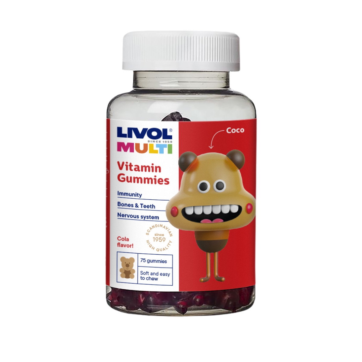 LIVOL Multi vitamīnu lācīšu pastilas ar kolas garšu, 75 gab. - Produkta attēls