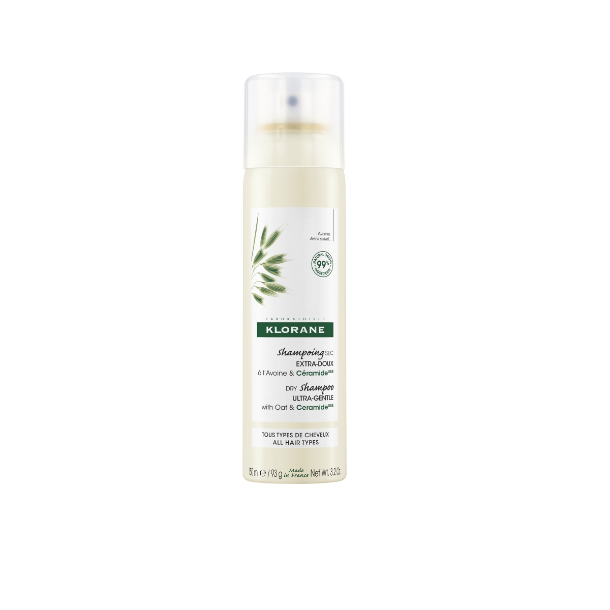 KLORANE sausais šampūns ar auzām un keramīdu, 150ml - Produkta attēls