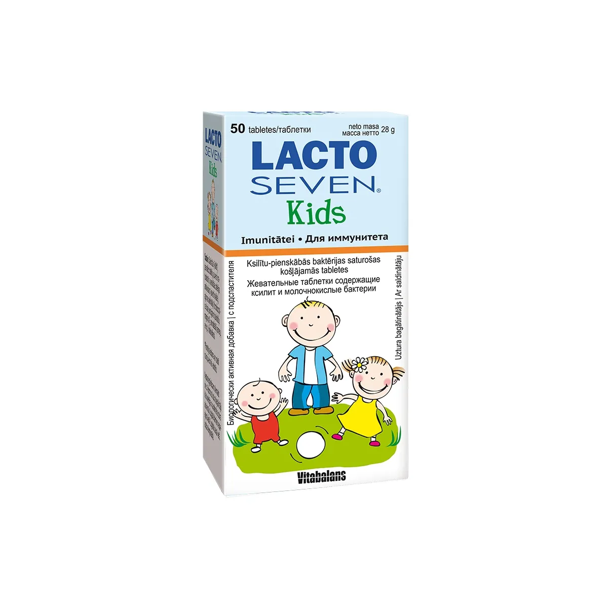 LACTO SEVEN Kids košļājamās tabletes, 50 gab - Produkta attēls