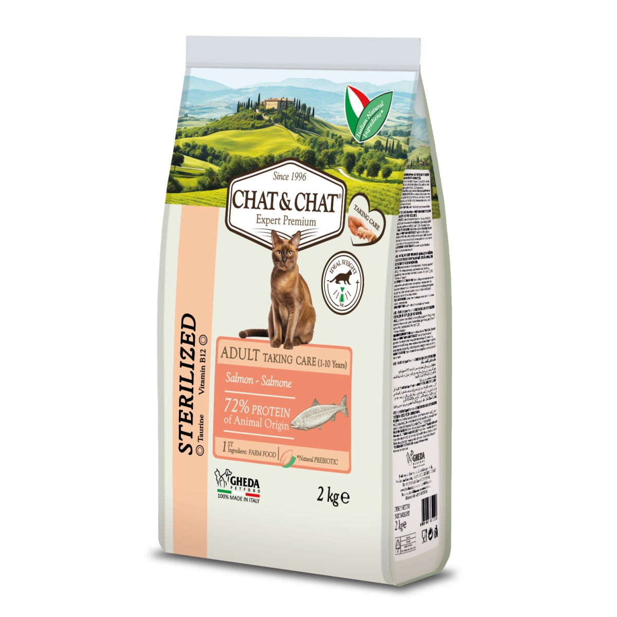 Gheda Chat&Chat Sterilized kaķu sausā barība ar lasi, 2kg - Produkta attēls