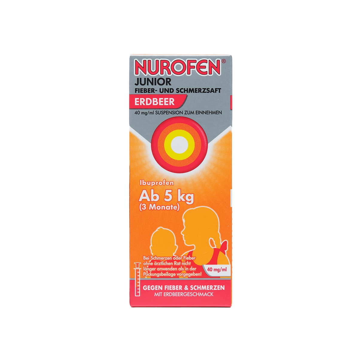 NUROFEN ar zemeņu garšu 200 mg/5 ml susp, 100ml - Produkta attēls