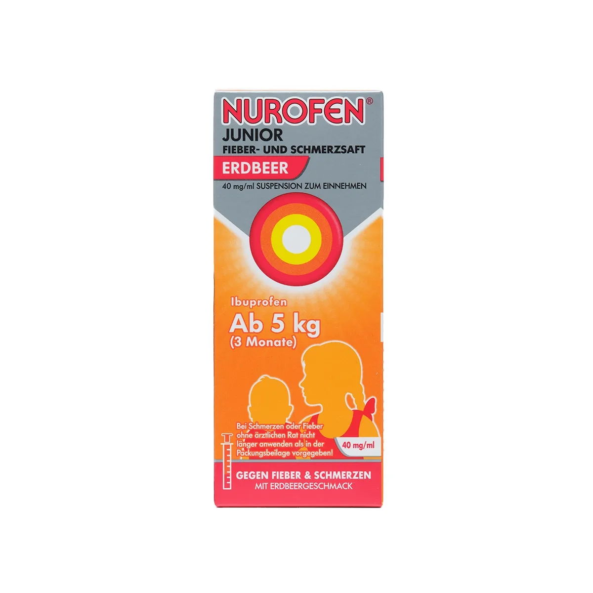 NUROFEN ar zemeņu garšu 200 mg/5 ml susp, 100ml - Produkta attēls