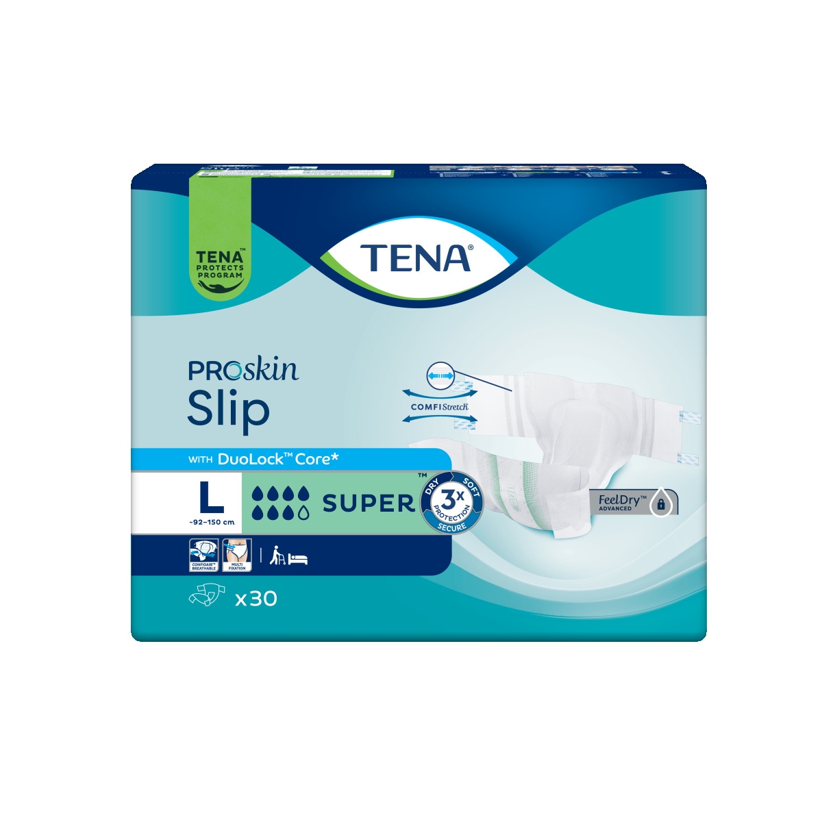 TENA Slip Super autiņbikses, L izmērs (92–150cm), 30 gab. - Produkta attēls
