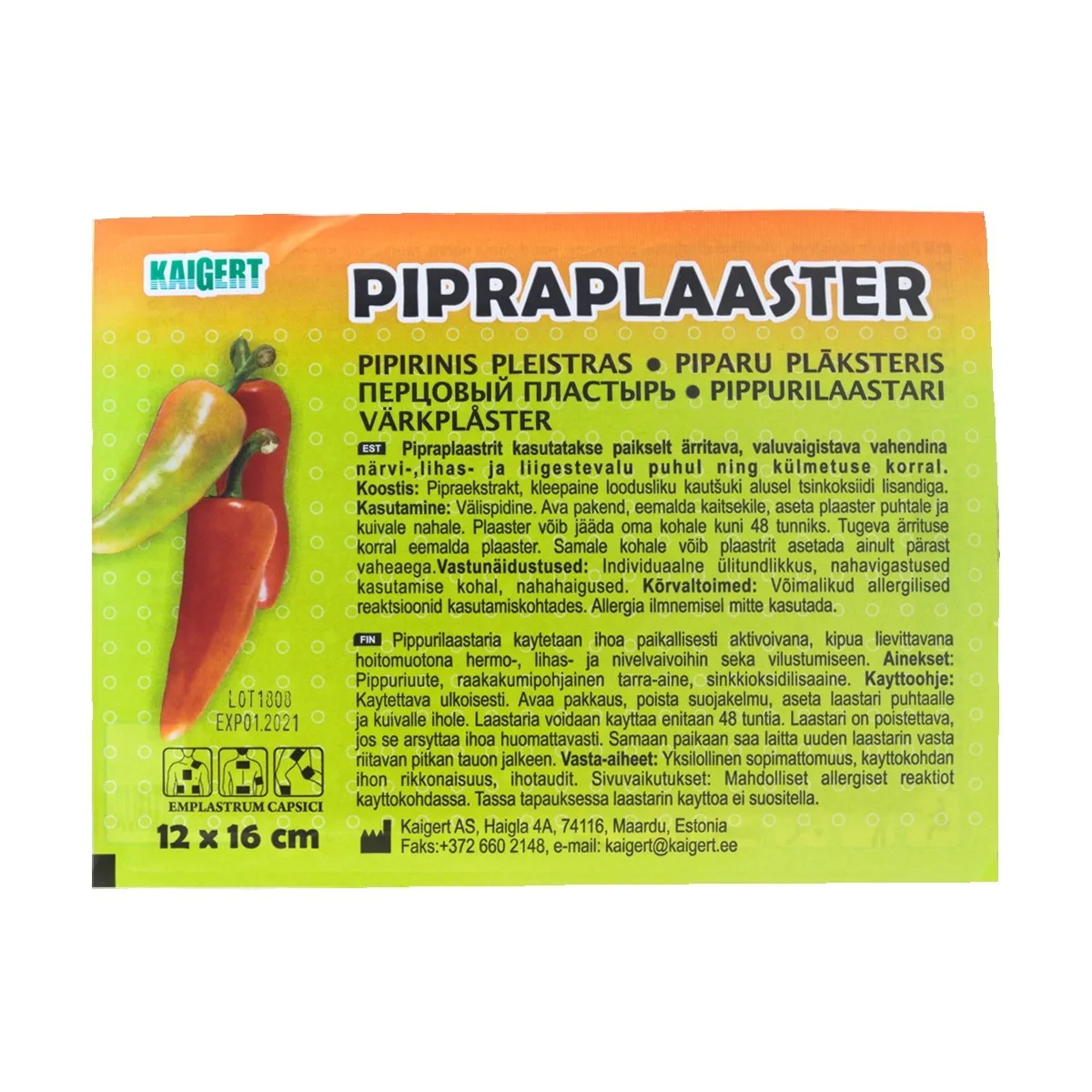 Piparu plāksteris 16x12 cm, 1 gab - Produkta attēls