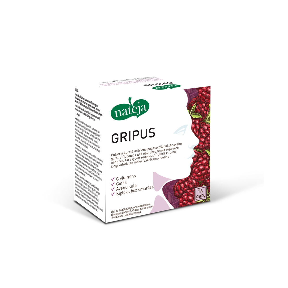 Šķīstošās tējas karstais dzēriens NATĒJA GRIPUS ar C vitamīnu un Cinku, 5g x N14 - Produkta attēls