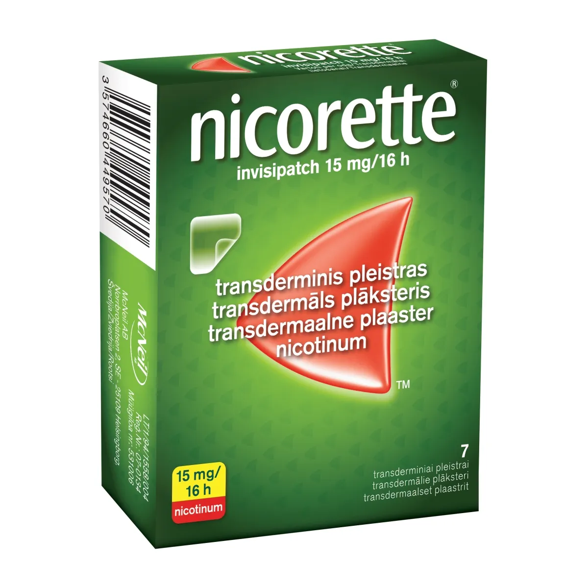 NICORETTE Set 15 mg/ 16 H transdermālie plāksteri, 7 gab. - Produkta attēls 1