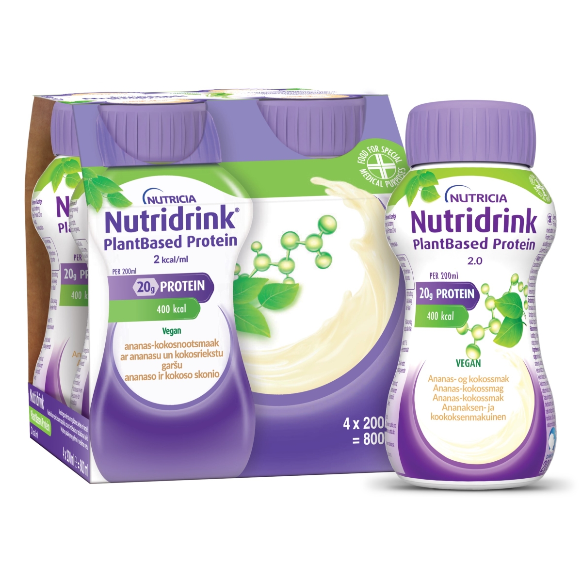 NUTRIDRINK Plantbased ar ananāsu un kokosriekstu garšu 200 ml, 4 gab - Produkta attēls