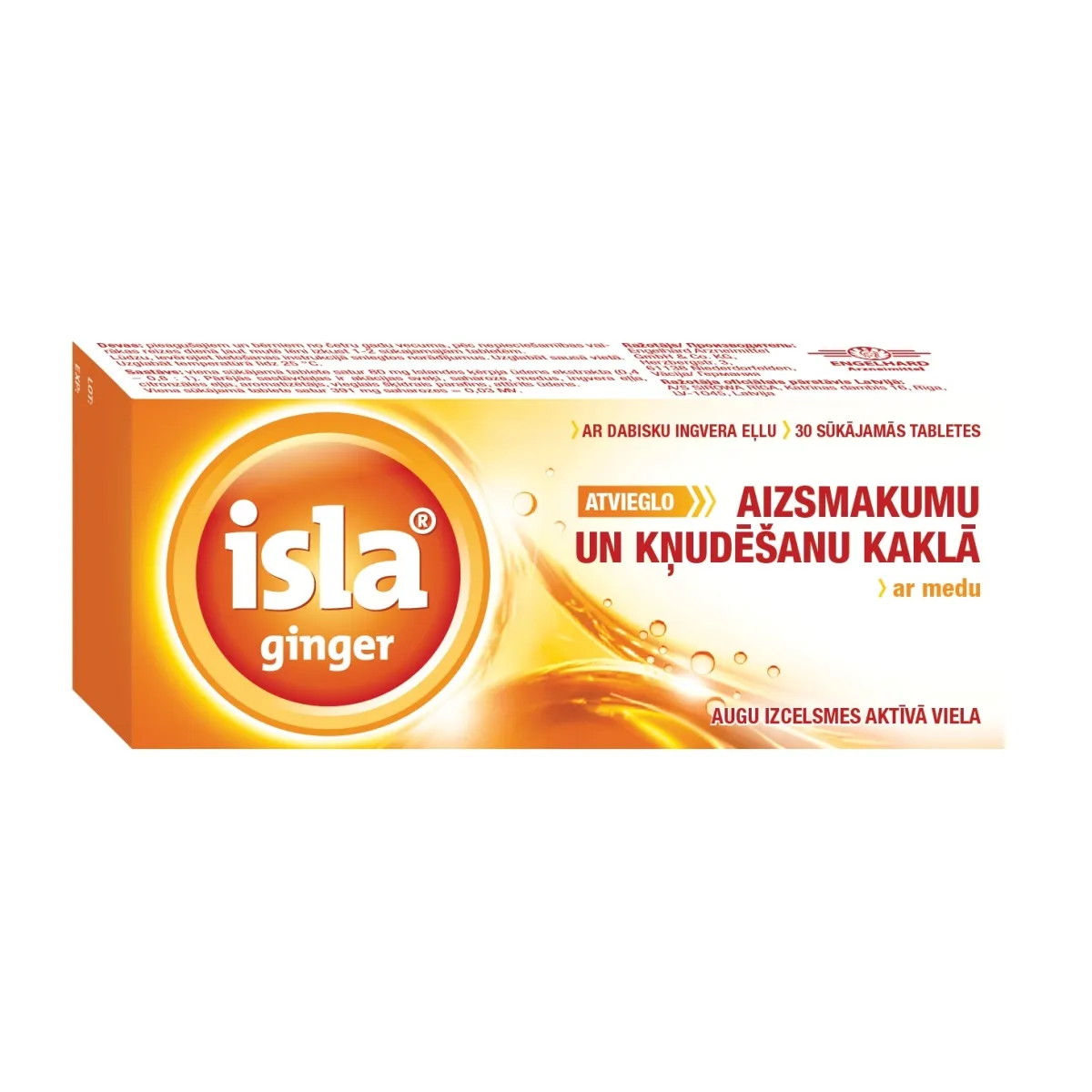 ISLA Ginger ar medu pastilas, 30 gab. - Produkta attēls
