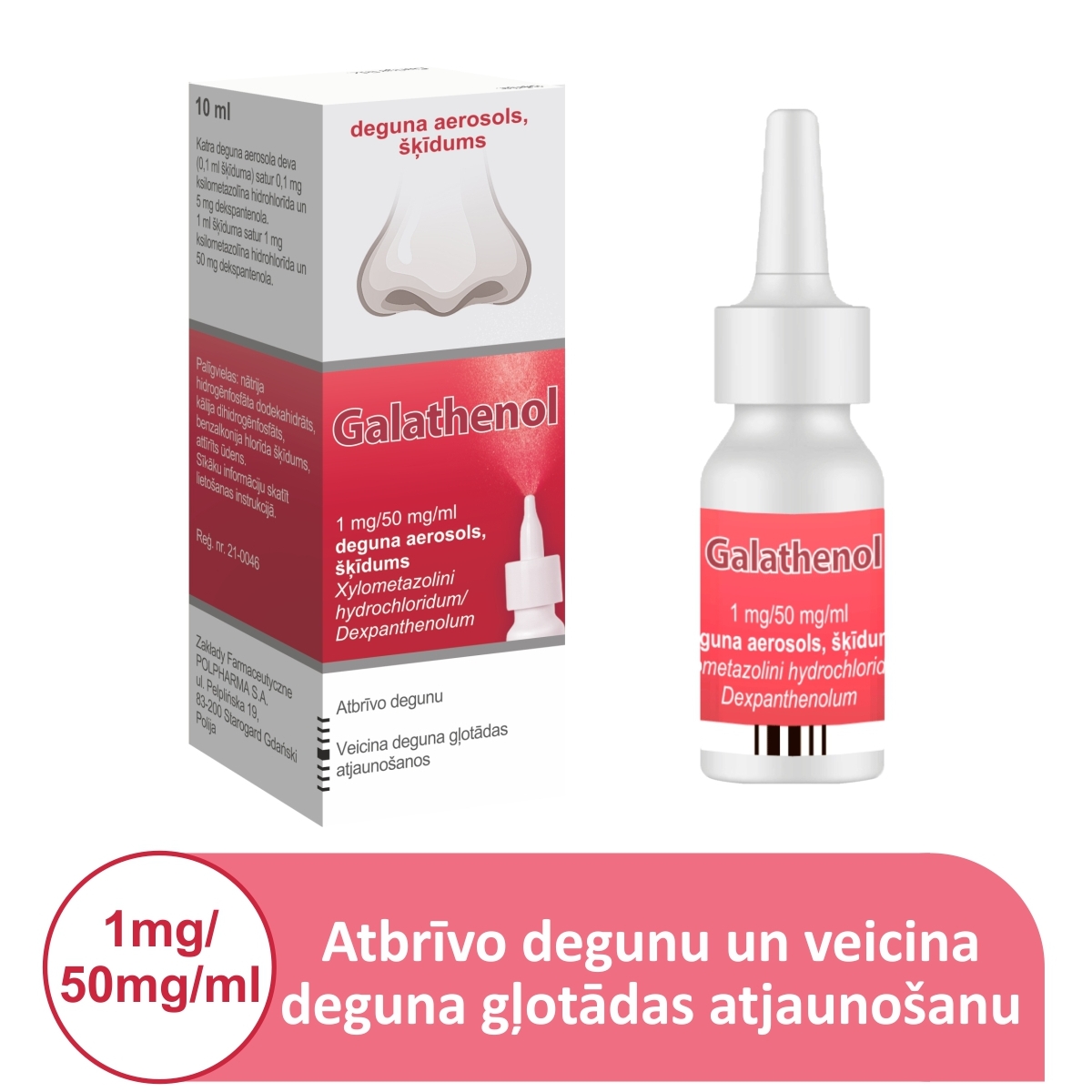 GALATHENAL 1 mg/ 50 mg/ ml deguna aerosols, 10 ml - Produkta attēls 1
