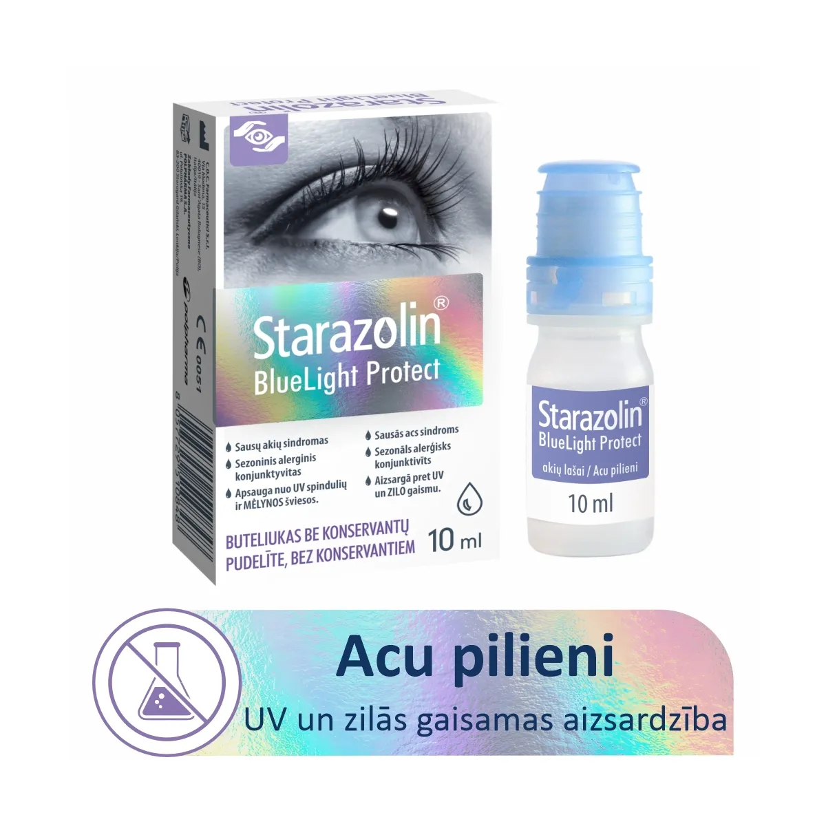 STARAZOLIN BlueLight Protect Sterili, mitrinoši acu pilieni, 10 ml - Produkta attēls 1