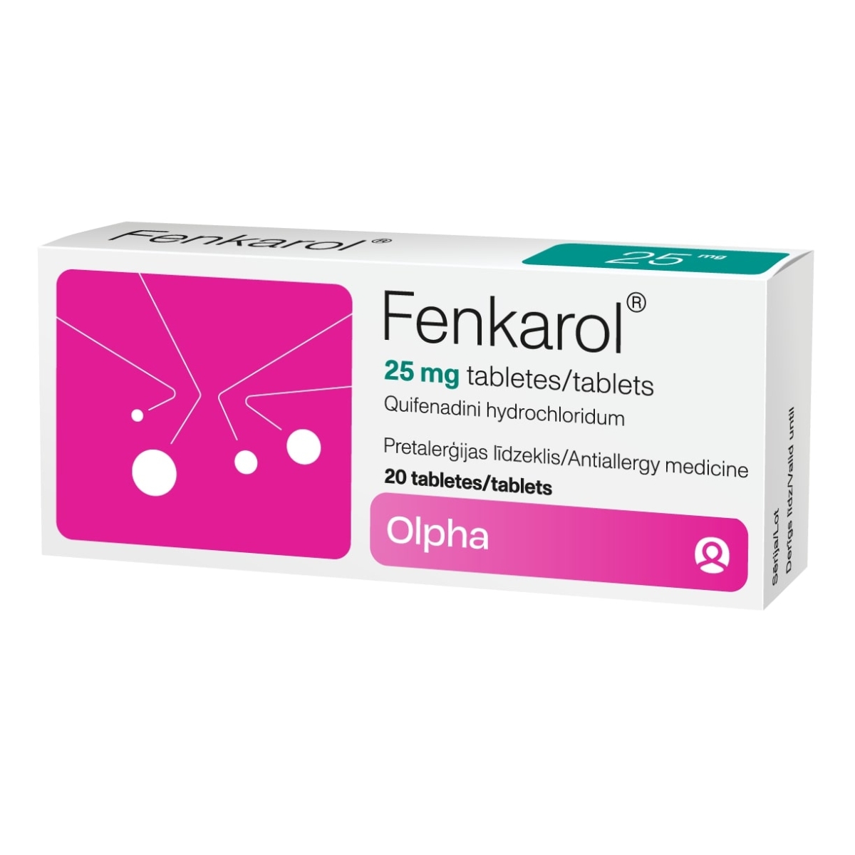 FENKAROL 25mg tabletes, 20 gab. - Produkta attēls