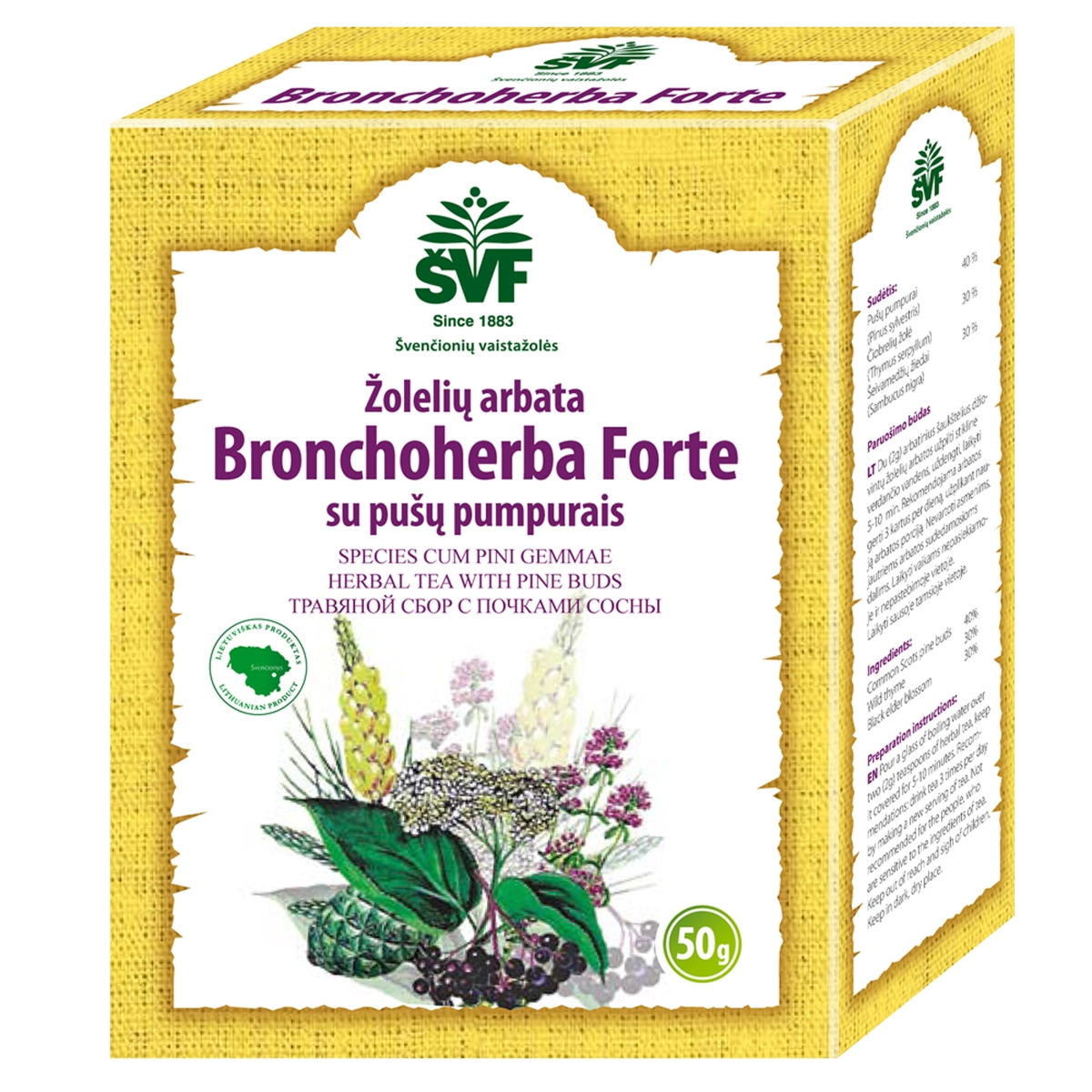 TĒJA BRONCHOHERBA FORTE AR PRIEŽU PUMPURIEM 50G (LIETUVA) - Produkta attēls