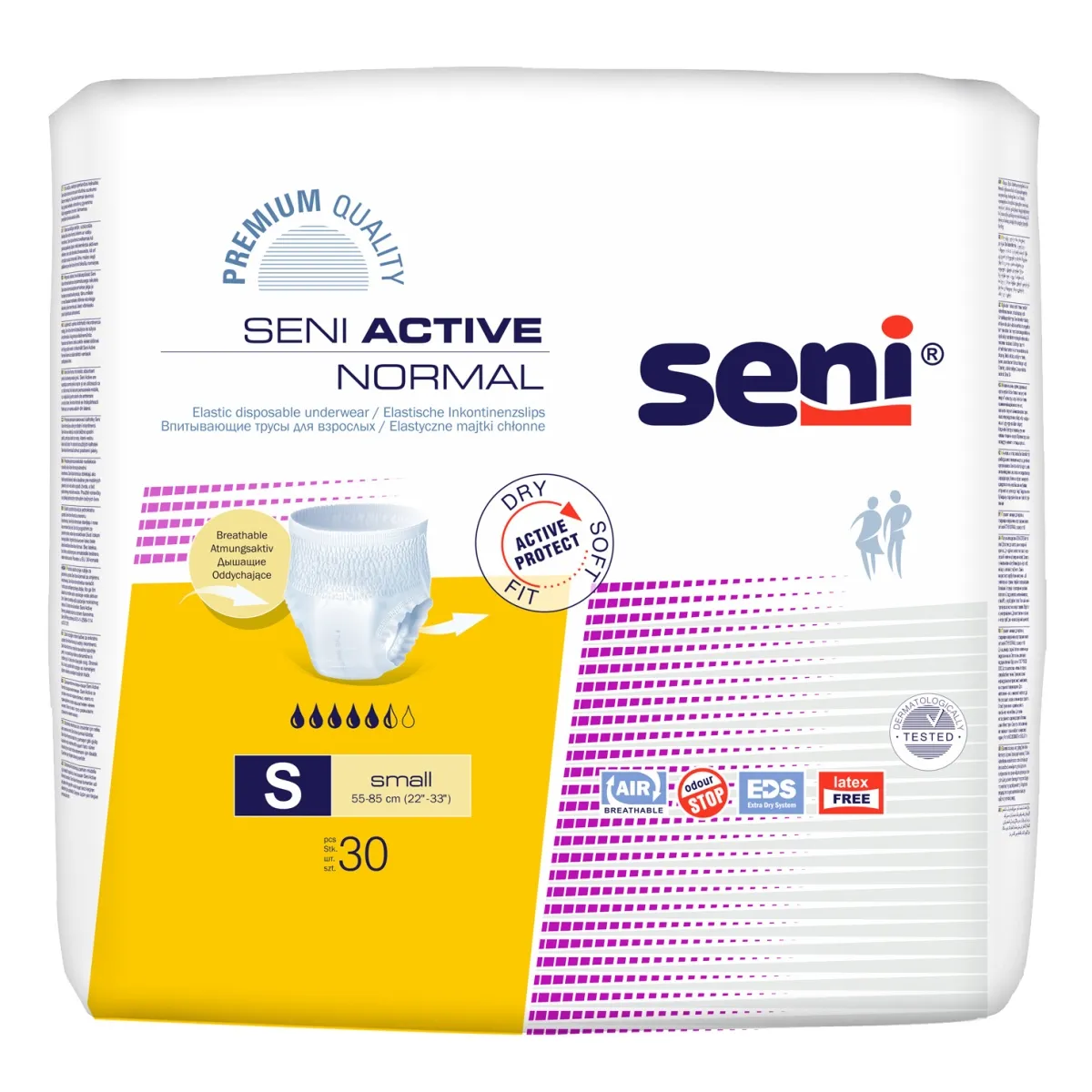 SENI ACTIVE NORMAL biksītes pieaugušajiem, S izmērs (55-85 cm), 30 gab - Produkta attēls