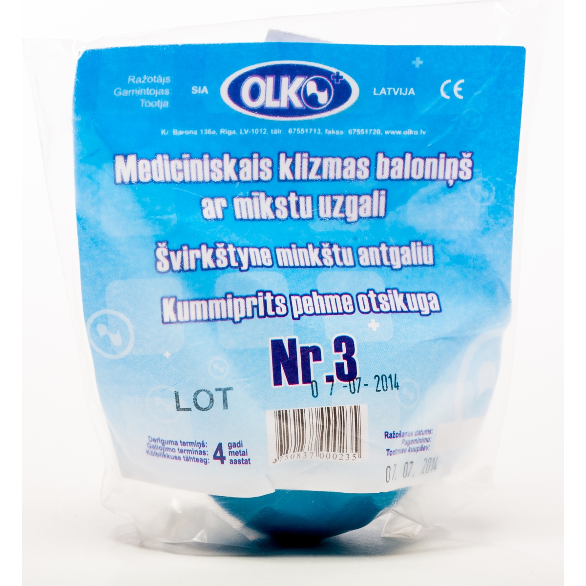 GUMIJAS KLIZMAS BALONS AR MĪKSTO UZGALI NR.3 (OLKO) - Produkta attēls