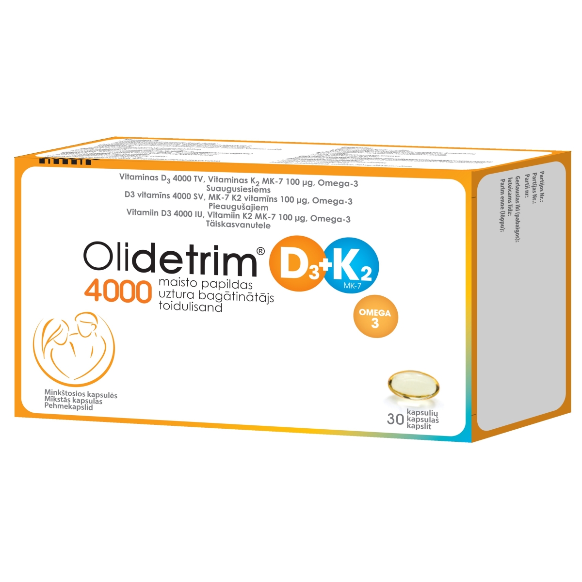 OLIDETRIM 4000 D3+ K2 Omega-3 kapsulas N30 - Produkta attēls