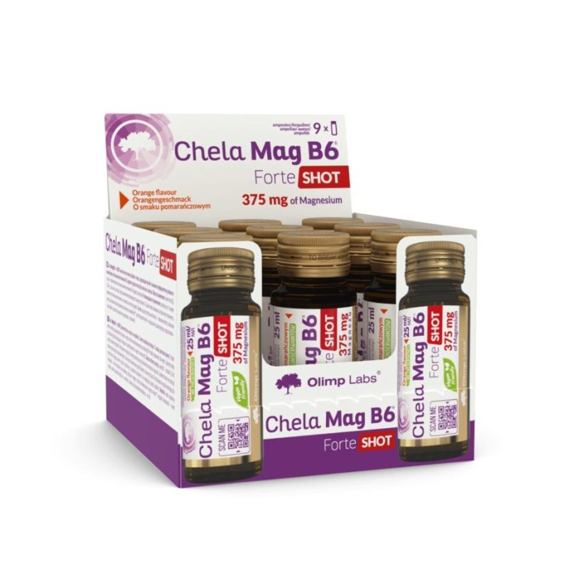 OLIMPLABS Chela-Mag B6 Forte Shot 25 ml ampulas (apelsīns), 9 gab - Produkta attēls