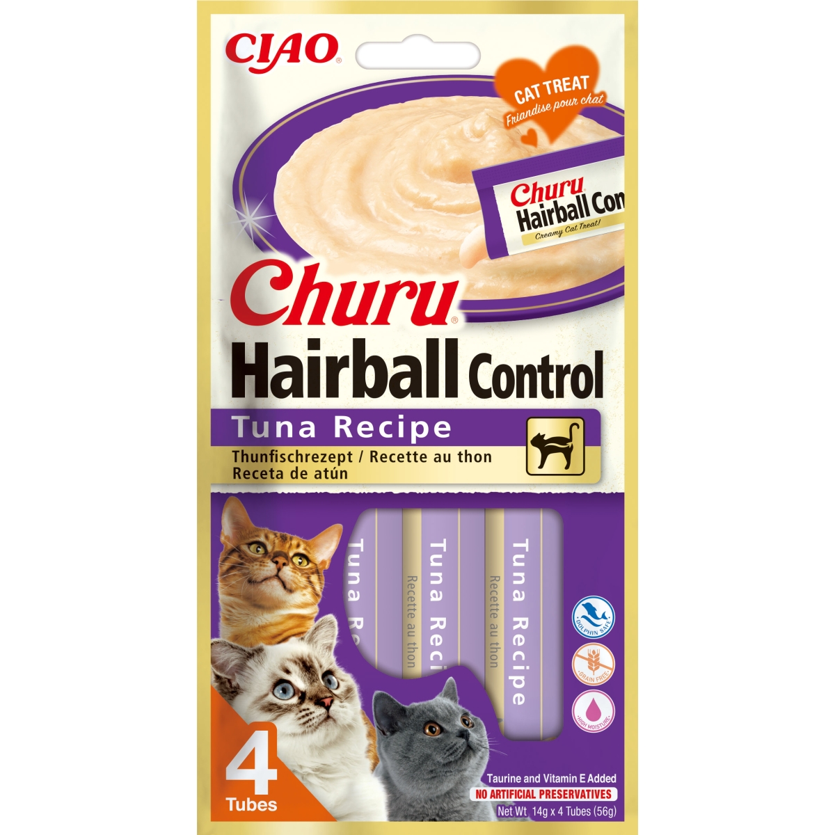 Churu Hairball Control biezenis kaķiem, tuncis 56g (14g x4) N12 - Produkta attēls