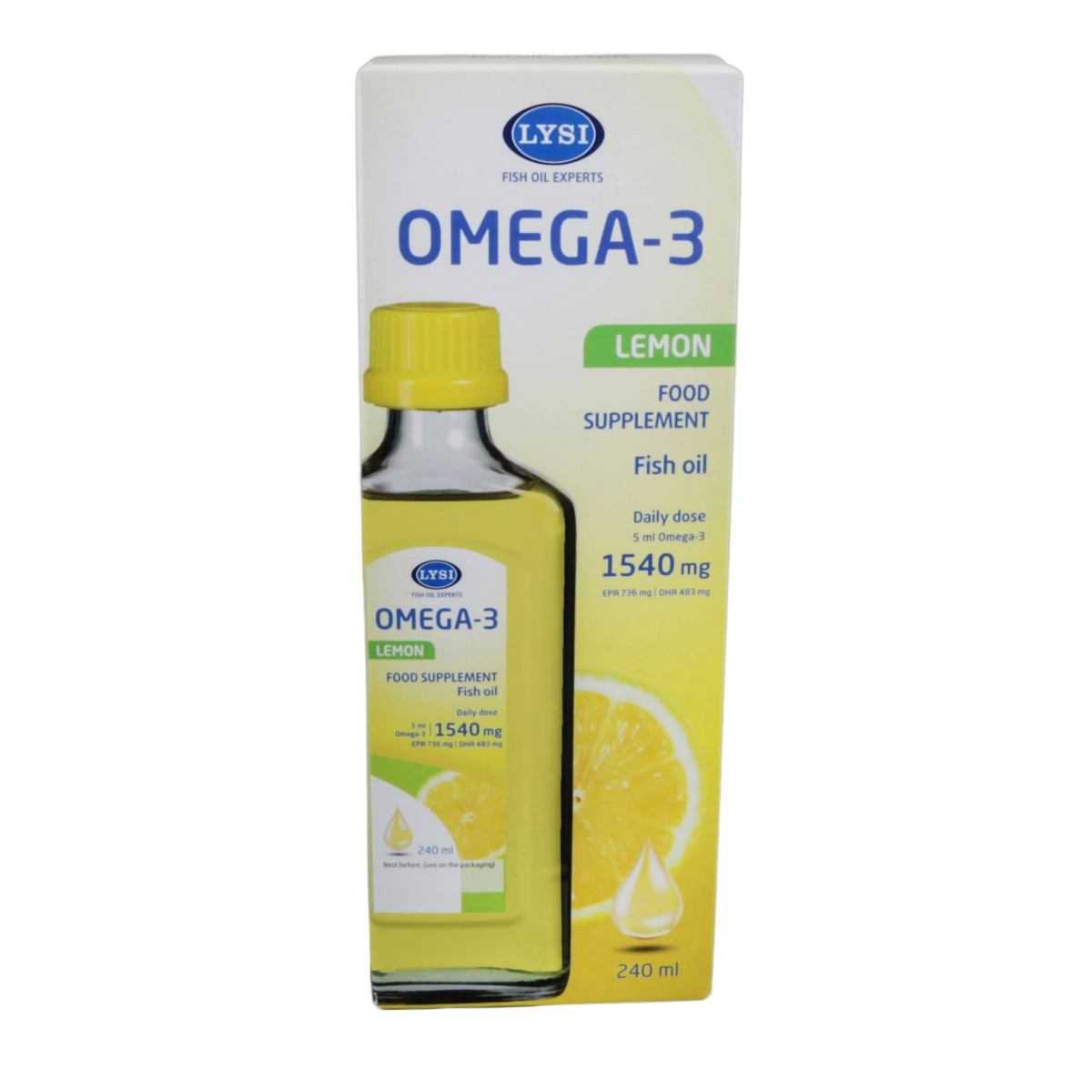LYSI OMEGA - 3 zivju eļļa ar citronu garšu, 240 ml - Produkta attēls