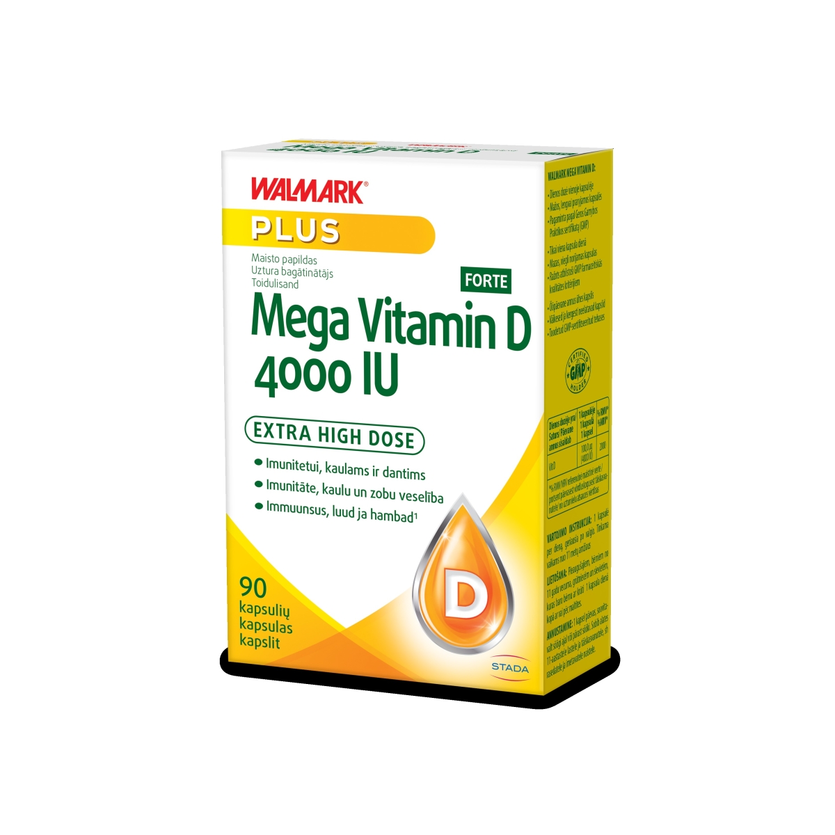 WALMARK Mega D3 Forte vitamīns (4000 IU) plus kapsulas, 90 gab. - Produkta attēls