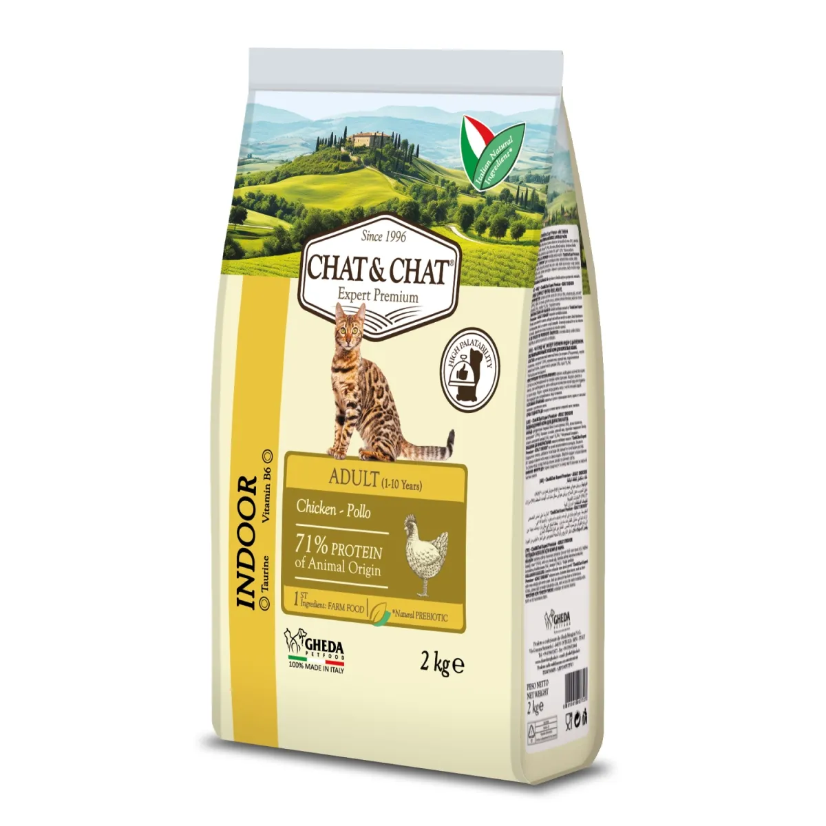 Gheda Chat&Chat Indoor Pieaugušiem kaķiem ar vistas gaļu, 2kg - Produkta attēls