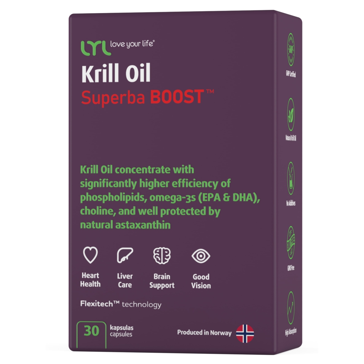 LYL Krill Oil Superba BOOST, 30 kapsulas - Produkta attēls 1