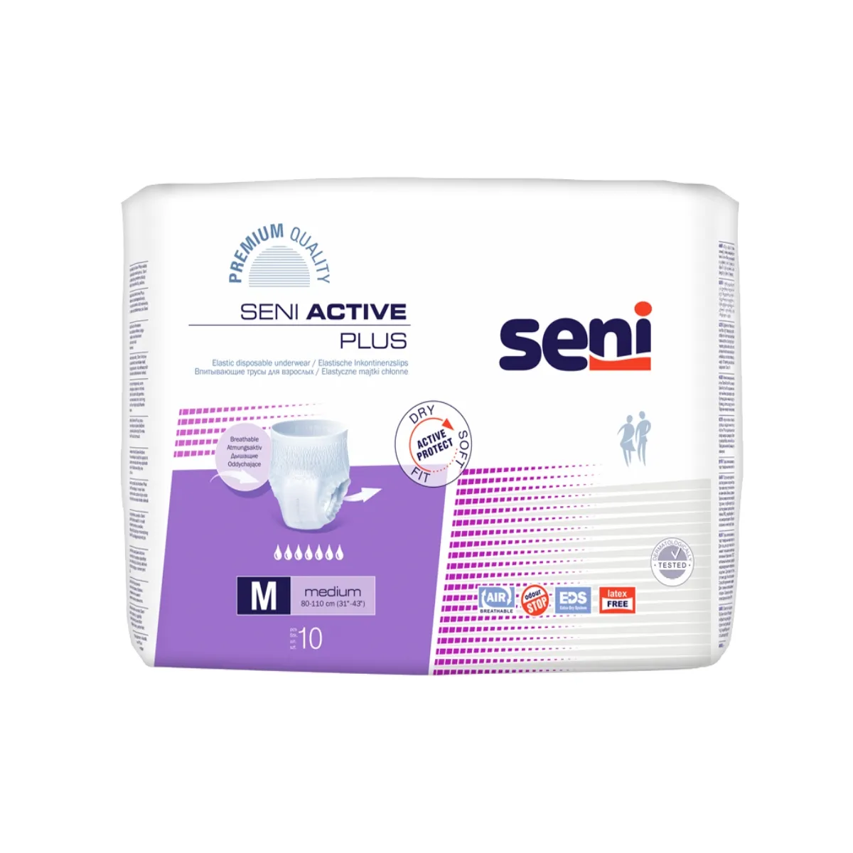 SENI ACTIVE PLUS biksītes pieaugušajiem, M izmērs (80-110 cm), 10 gab. - Produkta attēls