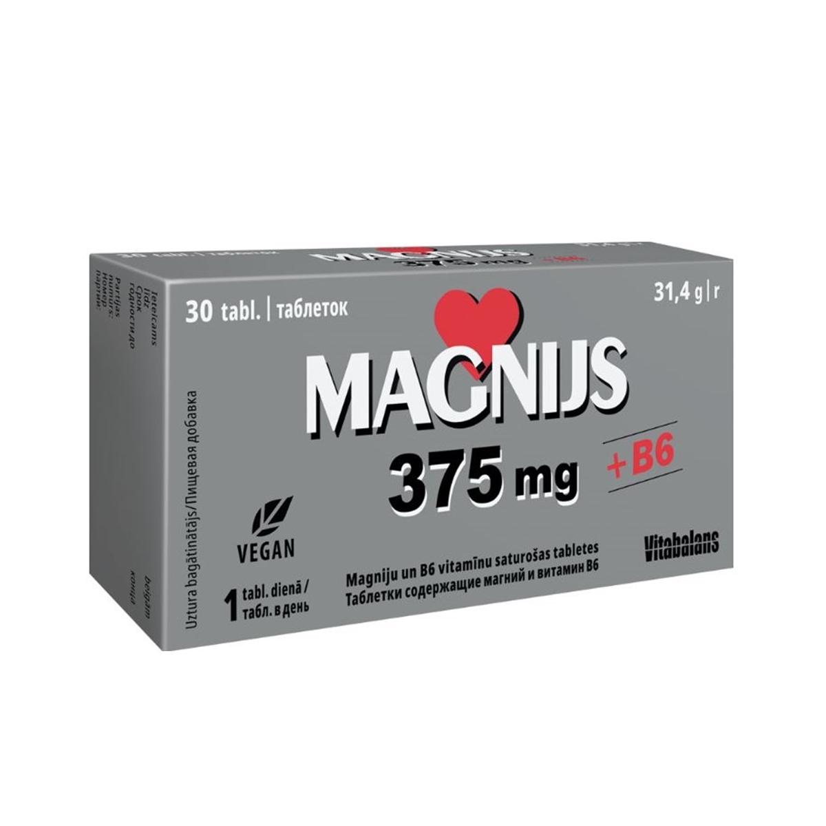 MAGNIJS 375 mg + B6 tabletes, 30 gab - Produkta attēls