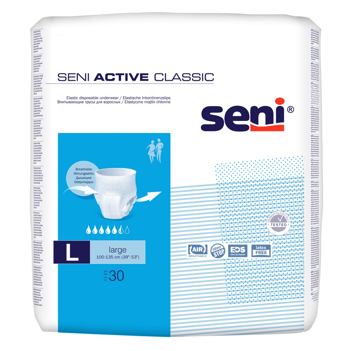 SENI ACTIVE CLASSIC biksītes pieaugušajiem, L izmērs (100-135 cm), 30 - Produkta attēls