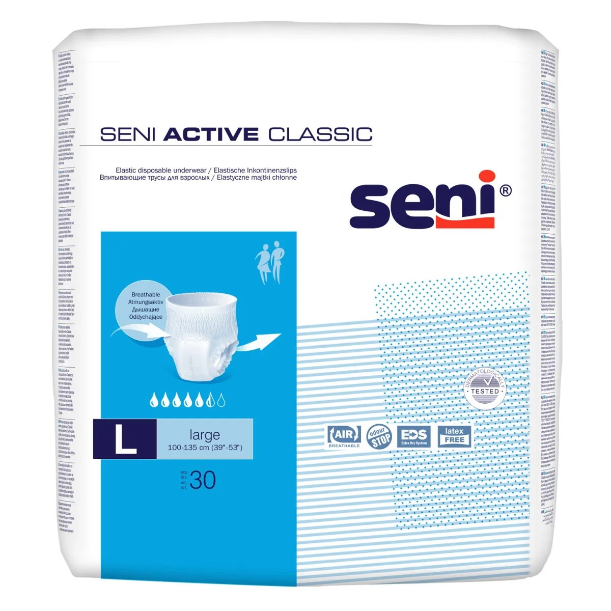 SENI ACTIVE CLASSIC biksītes pieaugušajiem, L izmērs (100-135 cm), 30 - Produkta attēls