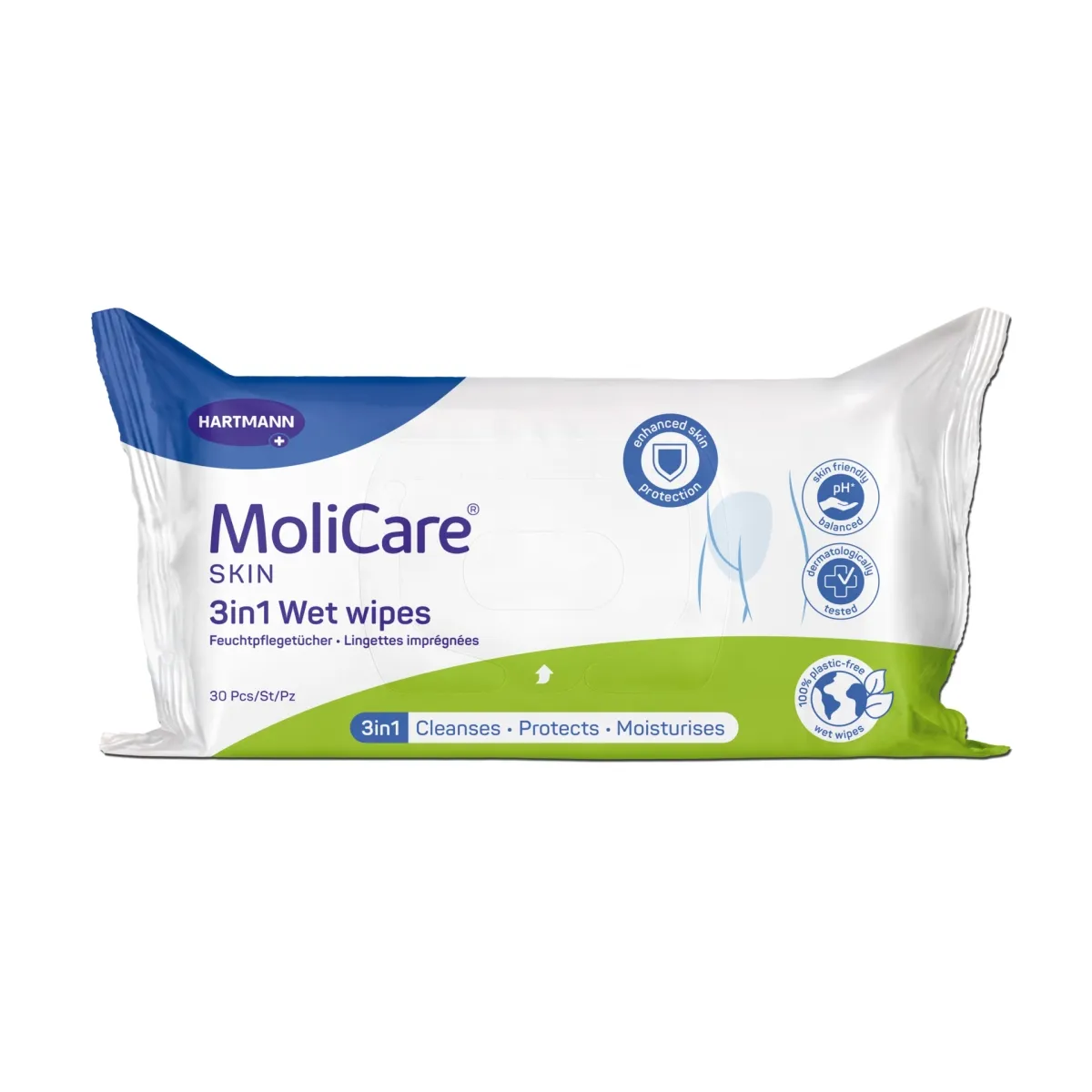 MOLICARE Skin 3 in 1 mitrās salvetes, 30 gab - Produkta attēls