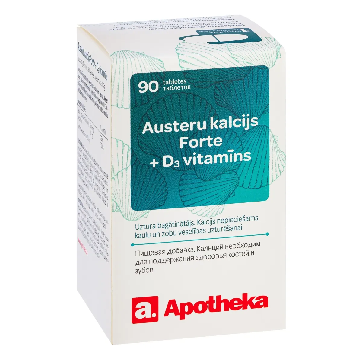 APOTHEKA Austeru Kalcijs Forte + D3 vitamīns tabletes, 90 gab. - Produkta attēls