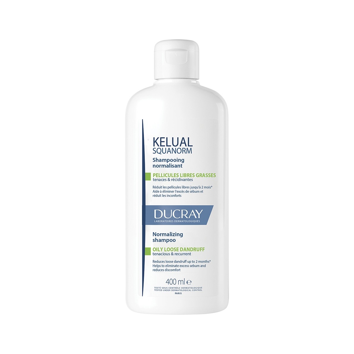 DUCRAY Kelual Squanorm šampūns taukainām blaugznām, 400 ml - Produkta attēls