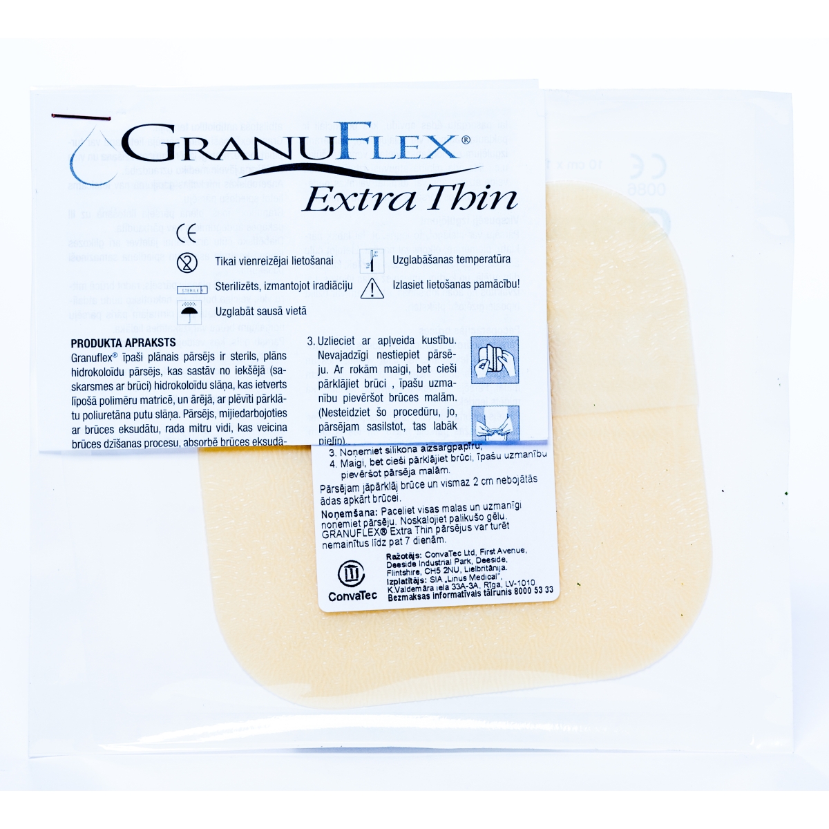 GRANUFLEX Extra Thin plāksteri sterili 10 x 10 cm, 1 gab - Produkta attēls