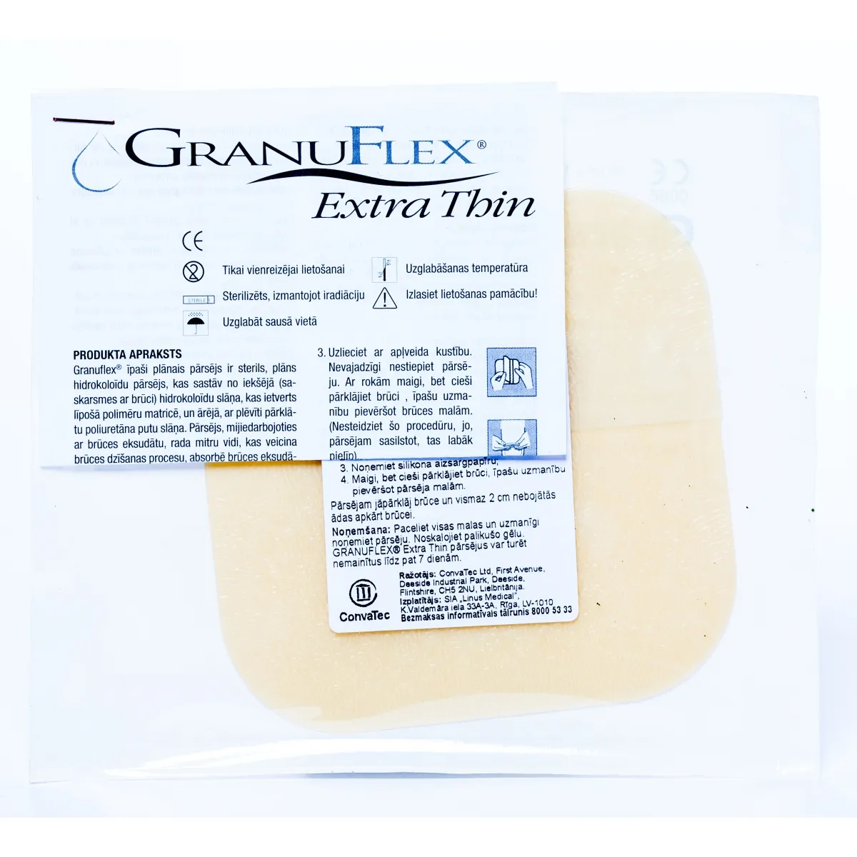 GRANUFLEX Extra Thin plāksteri sterili 10 x 10 cm, 1 gab - Produkta attēls