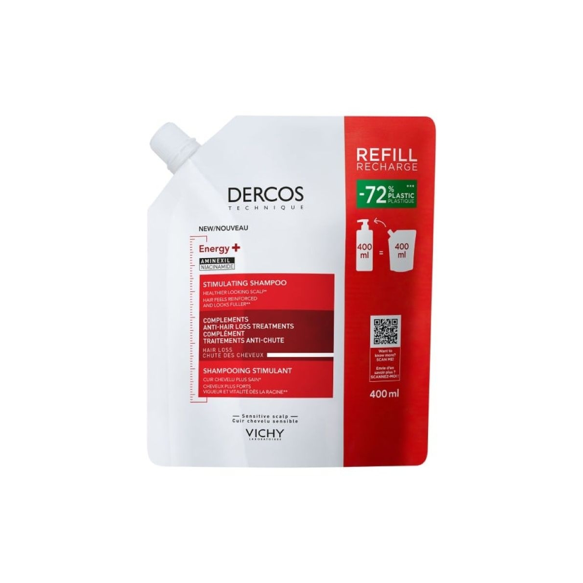 VICHY DERCOS ENERGY+ STIPRINOŠS ŠAMPŪNS REFILL 400ML - Produkta attēls