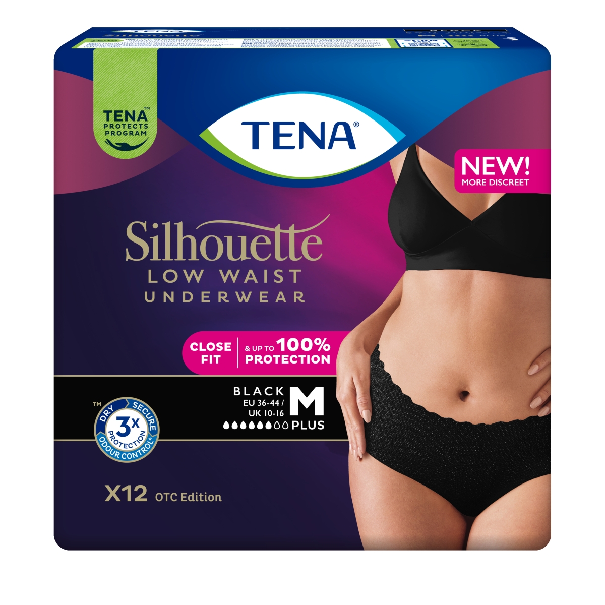 TENA Silhouette Pants Plus Noir bikses melnā krāsā, M izmērs, 12 gab. - Produkta attēls