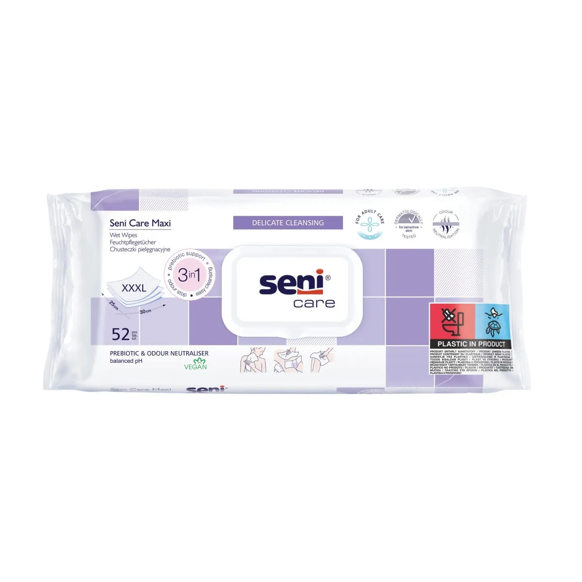 SENI CARE Maxi mitrās salvetes 3in1, 52 gab. - Produkta attēls