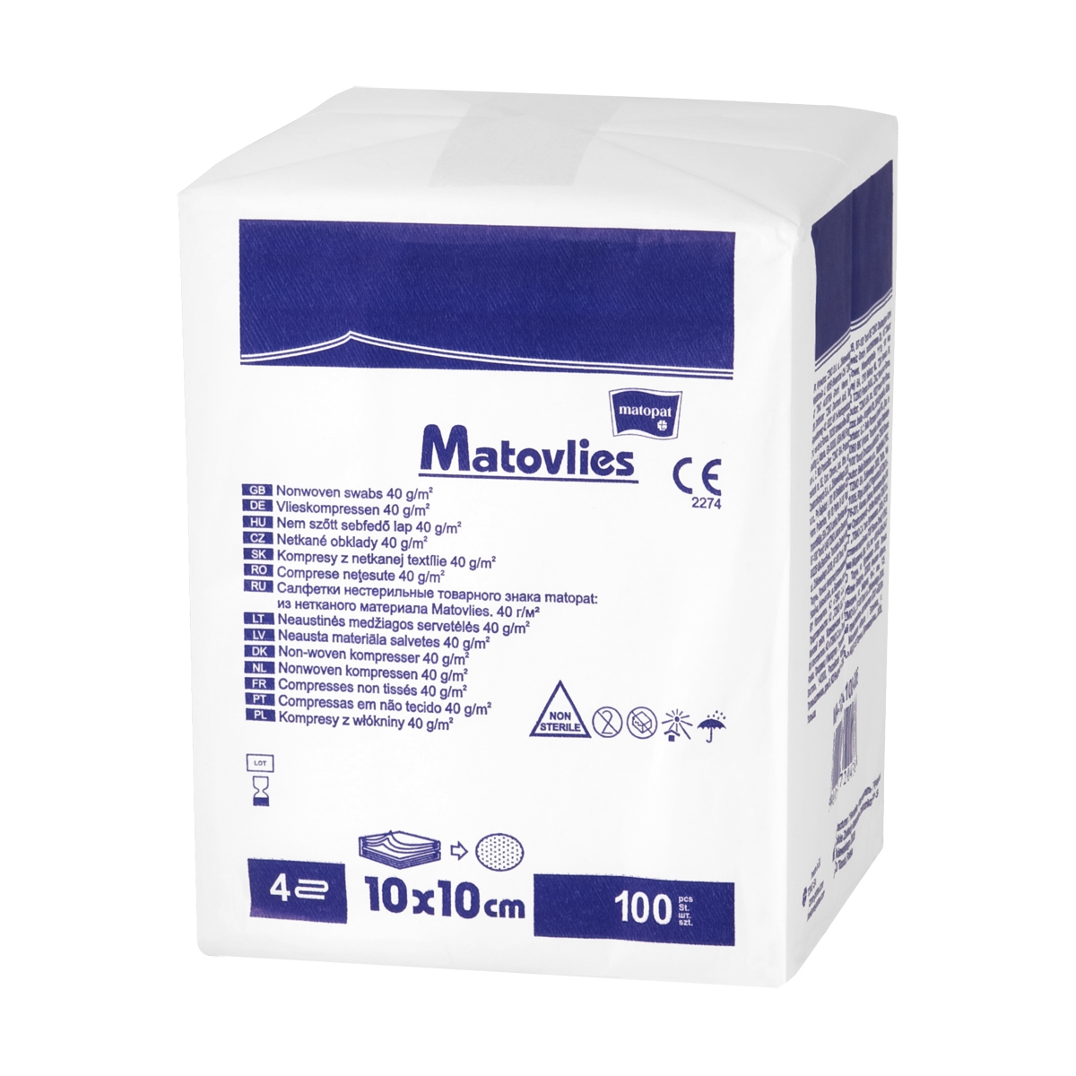 MATOPAT MATOVLIES nesterilas marles salvetes, 10x10 cm, 100 gab. - Produkta attēls