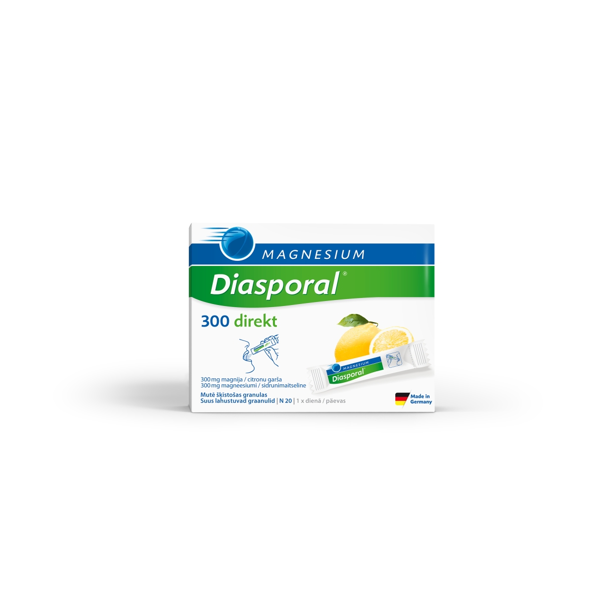 MAGNESIUM DIASPORAL Direkt 300 mg granuas ar citronu garšu, 20 gab. - Produkta attēls