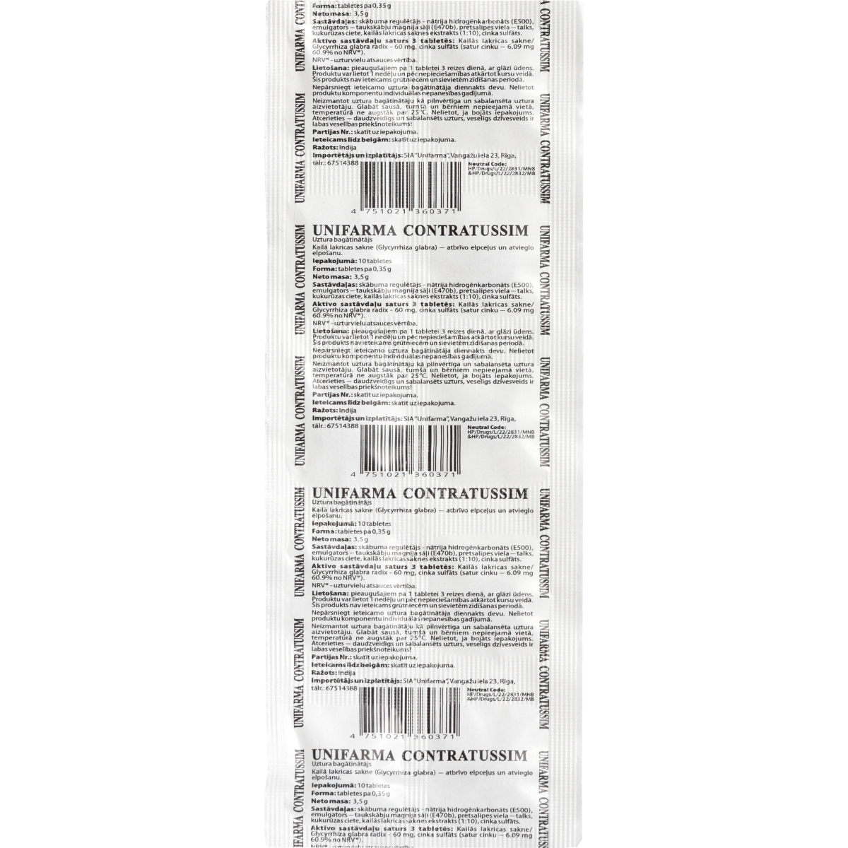 CONTRATUSSIM tabletes, 10 gab - Produkta attēls