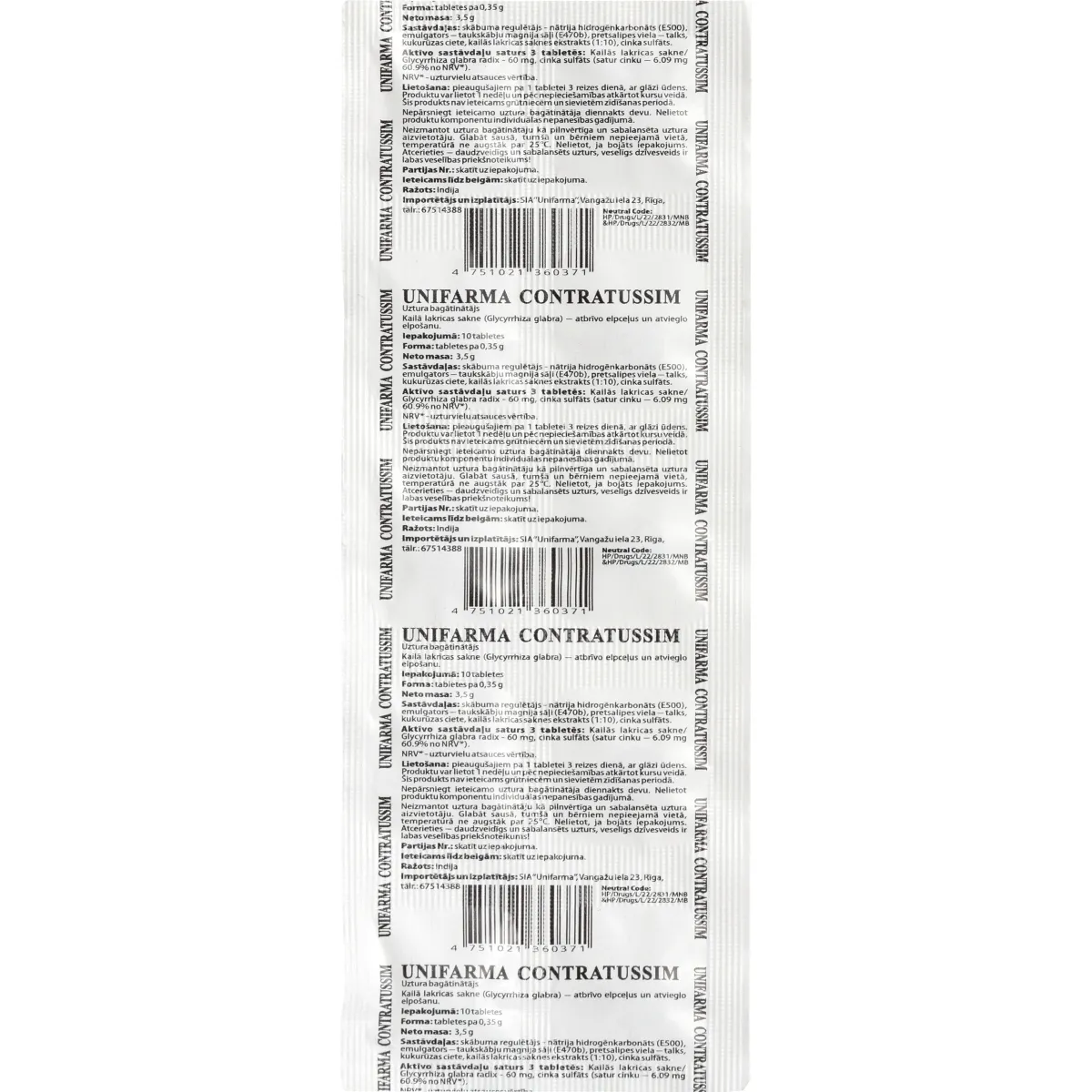 CONTRATUSSIM tabletes, 10 gab - Produkta attēls