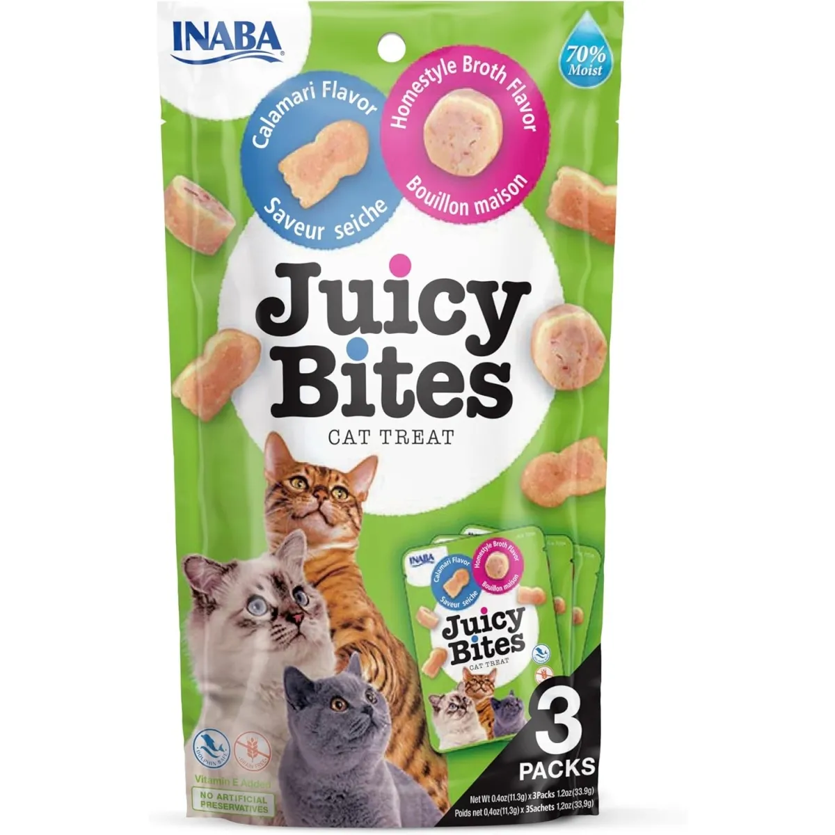 Churu Juicy Bites gabaliņi kaķiem, kalmārs&buljons 33,9g (11,3gx3) N6 - Produkta attēls