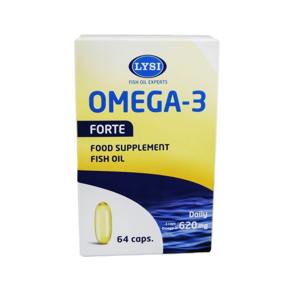 LYSI Omega-3 Forte zivju eļļas kapsulas, 1000 mg, 64 gab - Produkta attēls